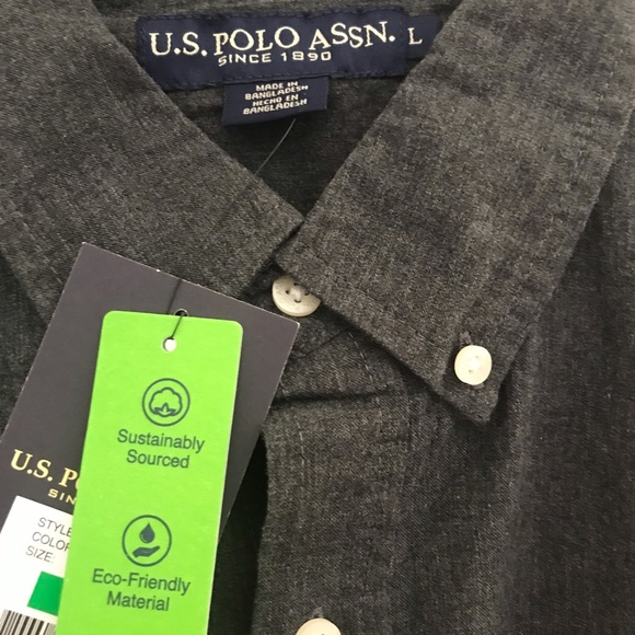 US Polo Assn. Men’s Dark Grey Long Sleeve Button /Up Shirt - Picture 3 of 4